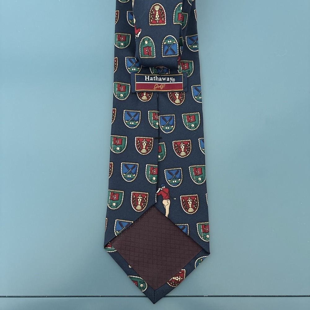 Vtg HATHAWAY Golf Tie 100% Silk Made in USA - Picture 2 of 4